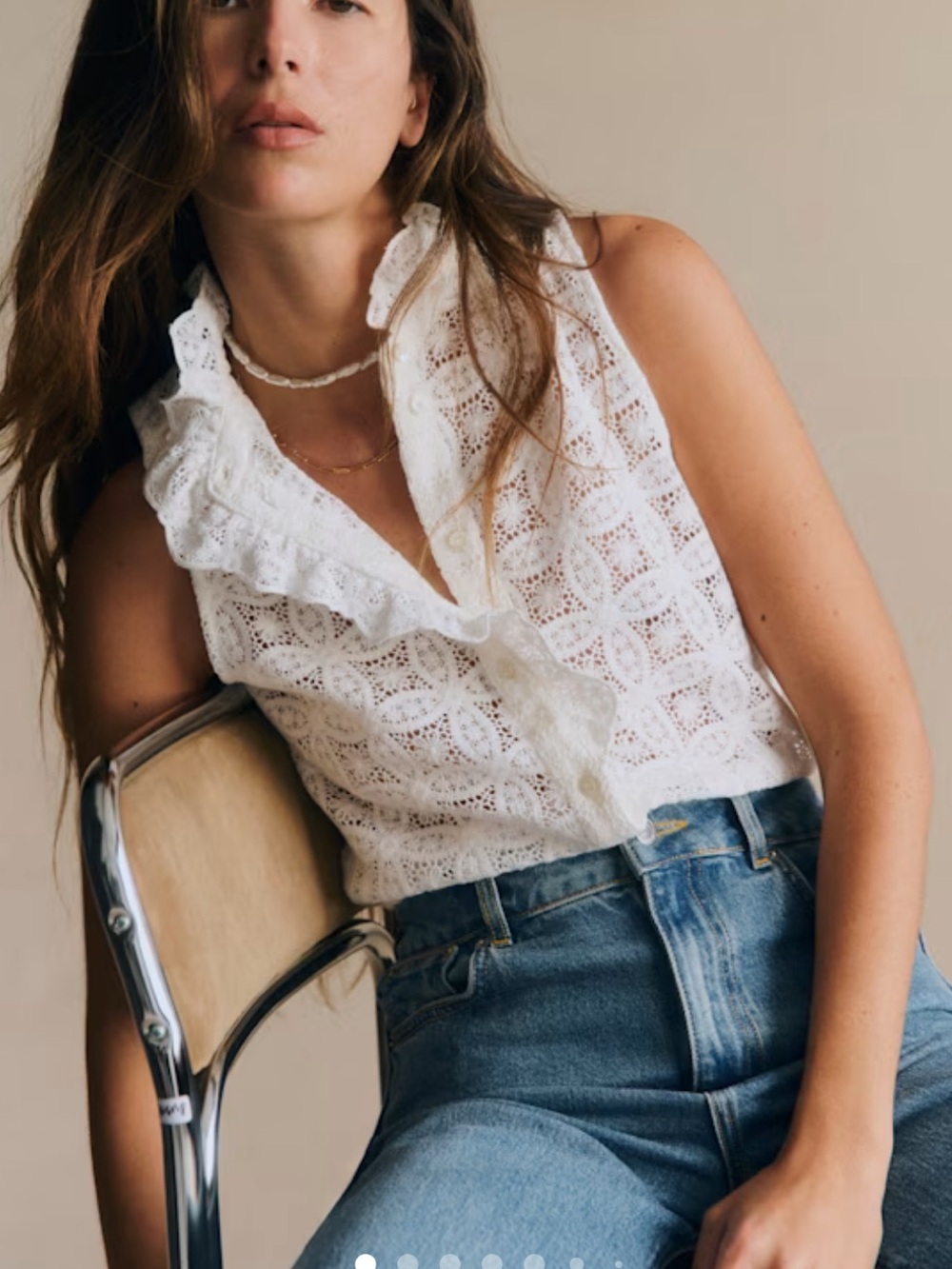 Sézane Celinda Shirt Embroidered Ecru White Lace Ruffle Top Blouse Size 36 US 4